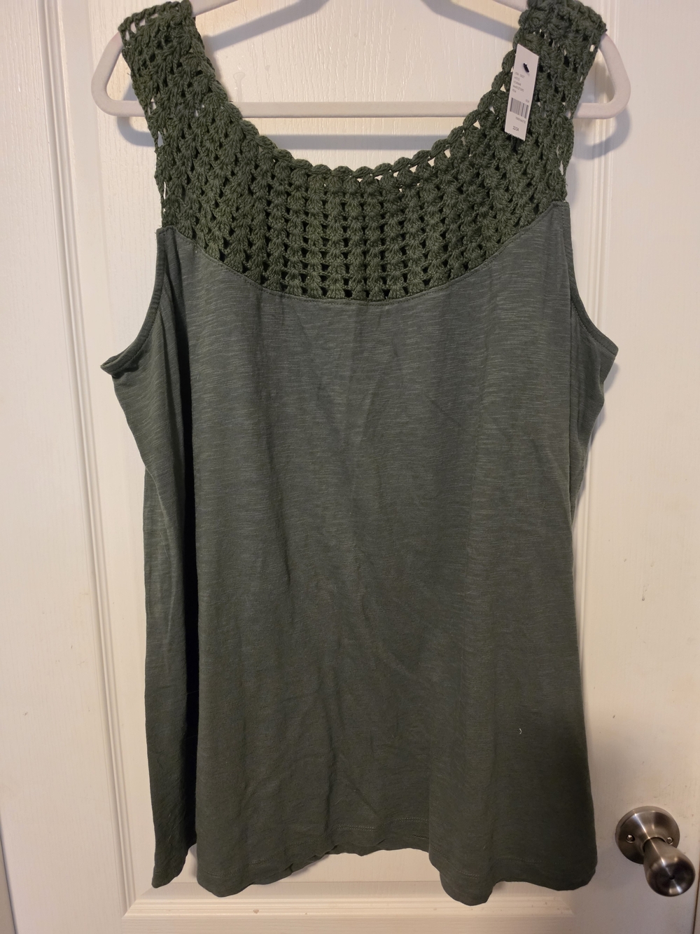 Lane Bryant Olive Green Crochet Yoke Tank